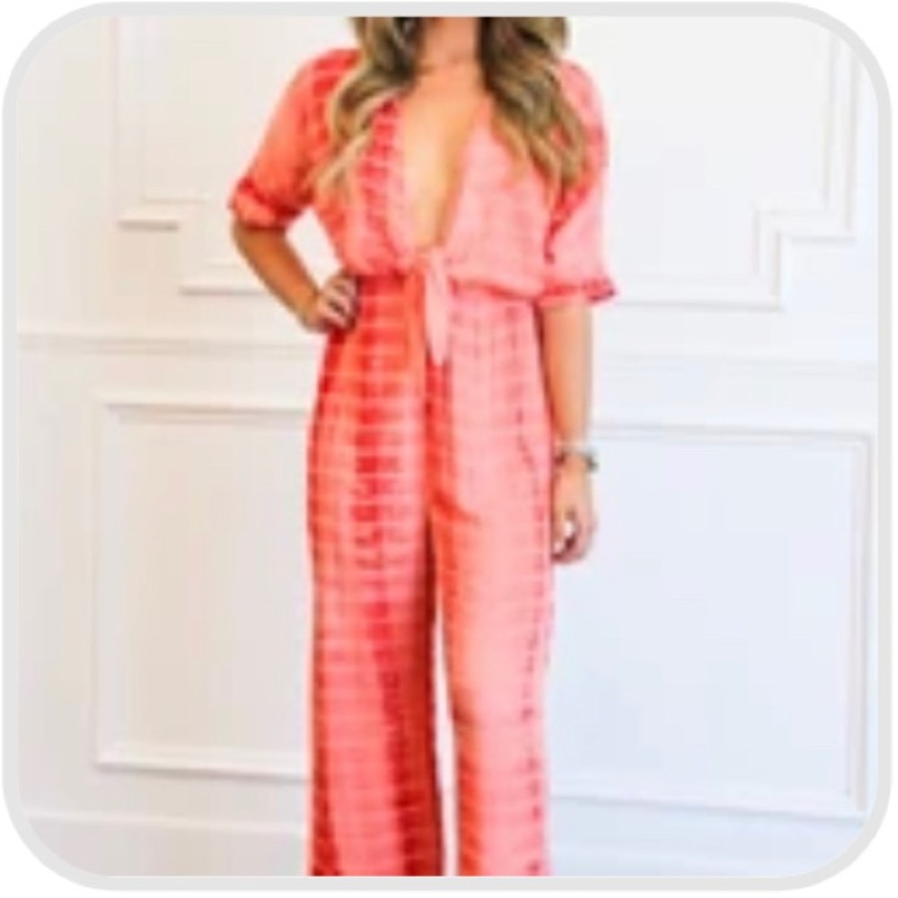 Tie dye coral pant jumpsuit